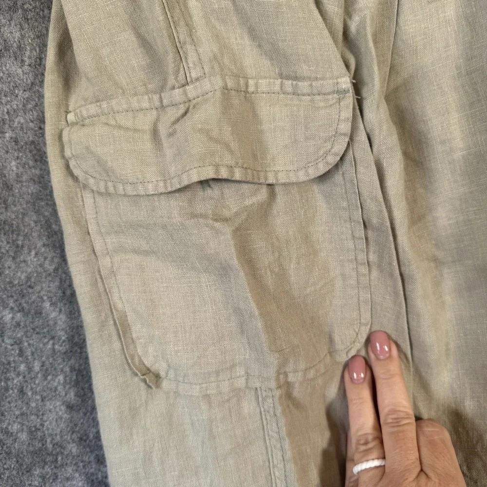 Rachel Roy Linen Cargo Pants Womens Large Moss Green Boho Lagenlook Minimalist